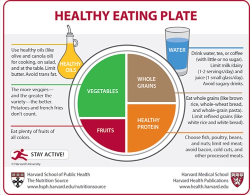 Harvard's Healthy Eating Plate giving more detail than USDA's My Plate about what's involved in a healthy diet