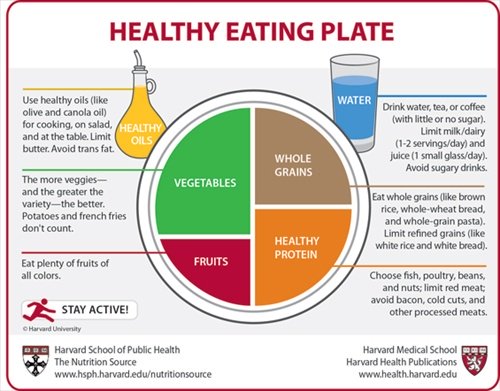 Harvard's Healthy Eating Plate giving more detail than USDA's My Plate about what's involved in a healthy diet